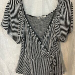 Black and white strip peplum top